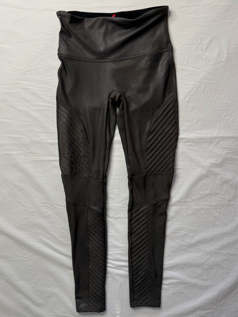 SPANX - Black High-Rise Faux Leather Quilted Moto Leggings